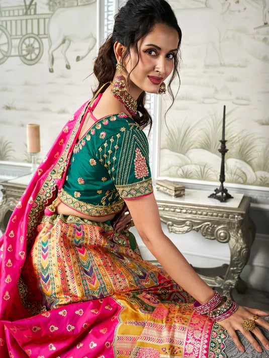 Magenta Banarasi Silk Lehenga Choli with Zarkan Codding Work