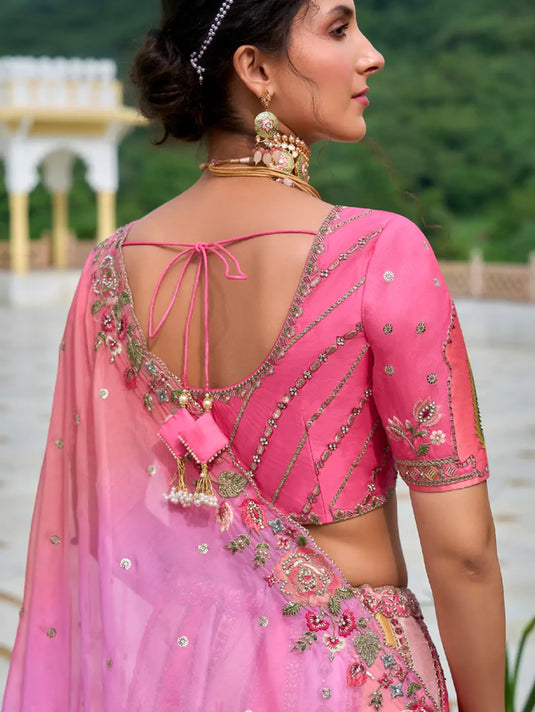 Peach Pink Bridal Lehenga with Heavily Embroidered Details