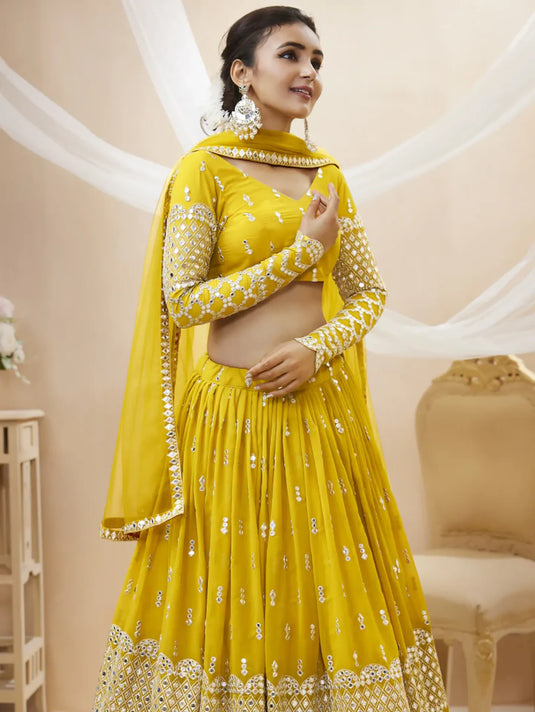 Zari Embroidered Work Georgette Haldi Special Lehenga Choli