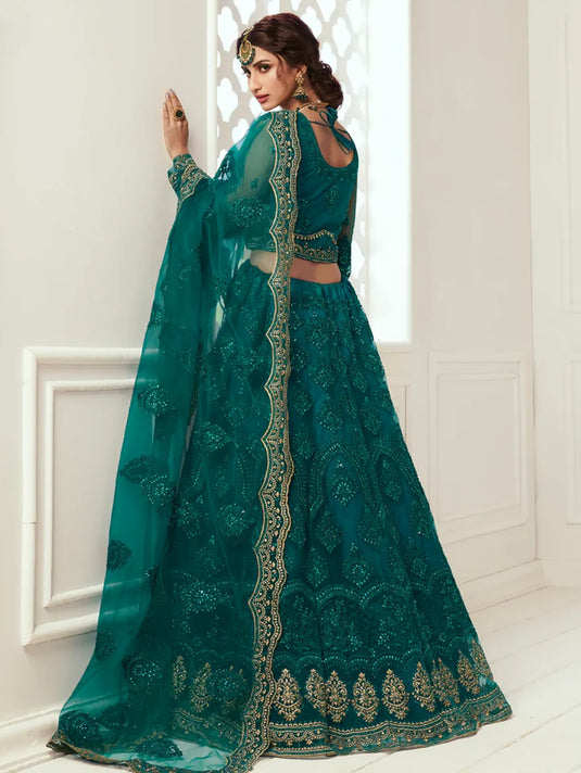 Rich Teal Bridal Lehenga with Balda Embroidery