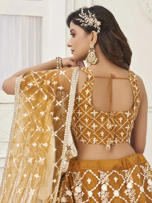 Sequence Embroidery Work Soft Net Haldi Special Lehenga Choli