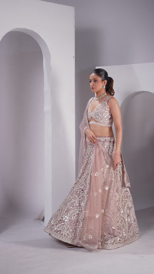 Chiku Paisley Patterned Lehenga with Sequins & Thread Work